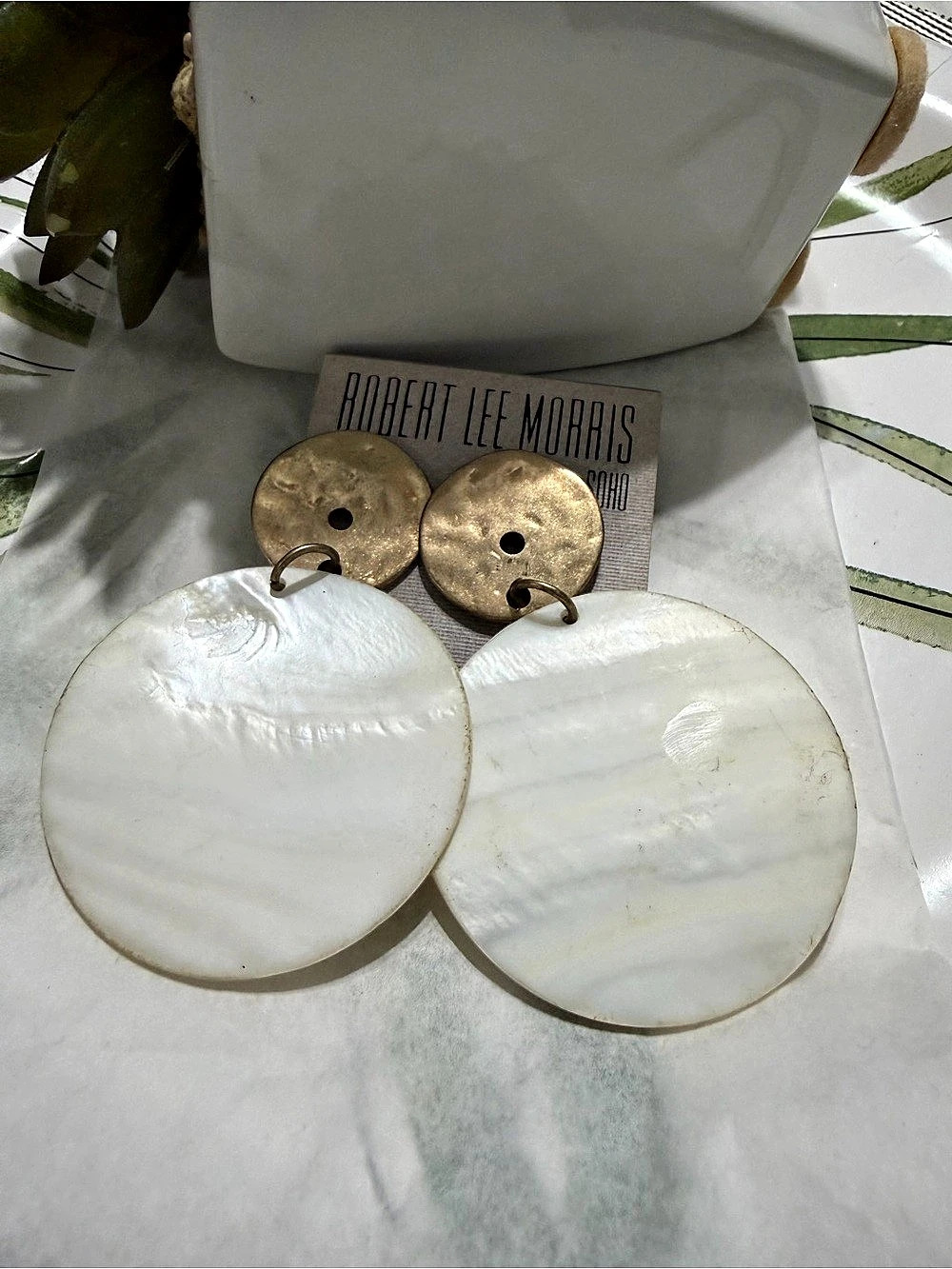 Robert Lee Morris Statement Drop Earrings in White & Gold Like New